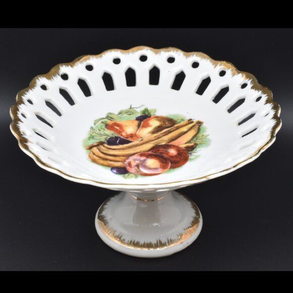 Vintage GC Fine China S1574, Pedestal Bowl with Cutouts, Fruit, Japan - Picture 1 of 7
